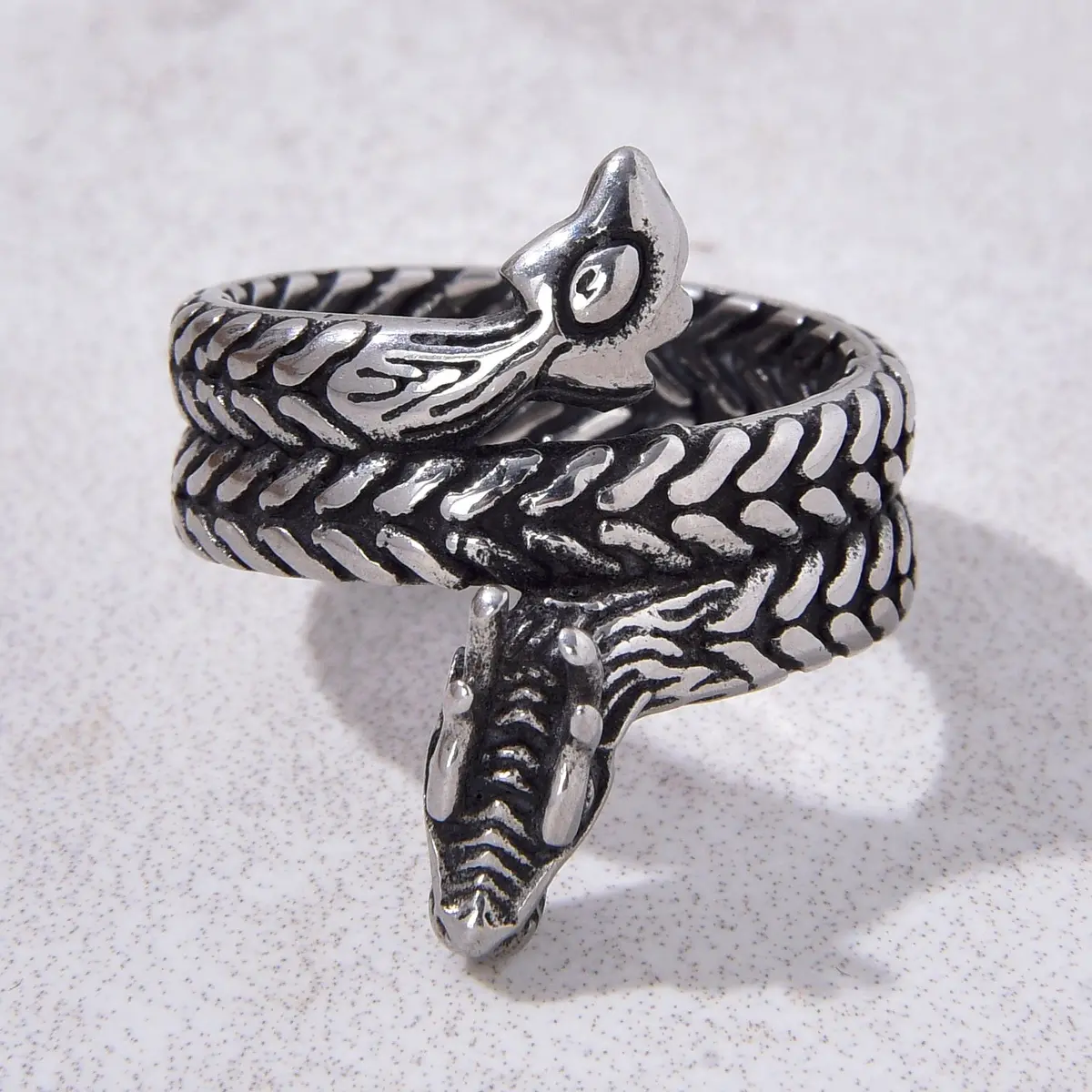 Silver Dragon Steel Hearts Ring 1