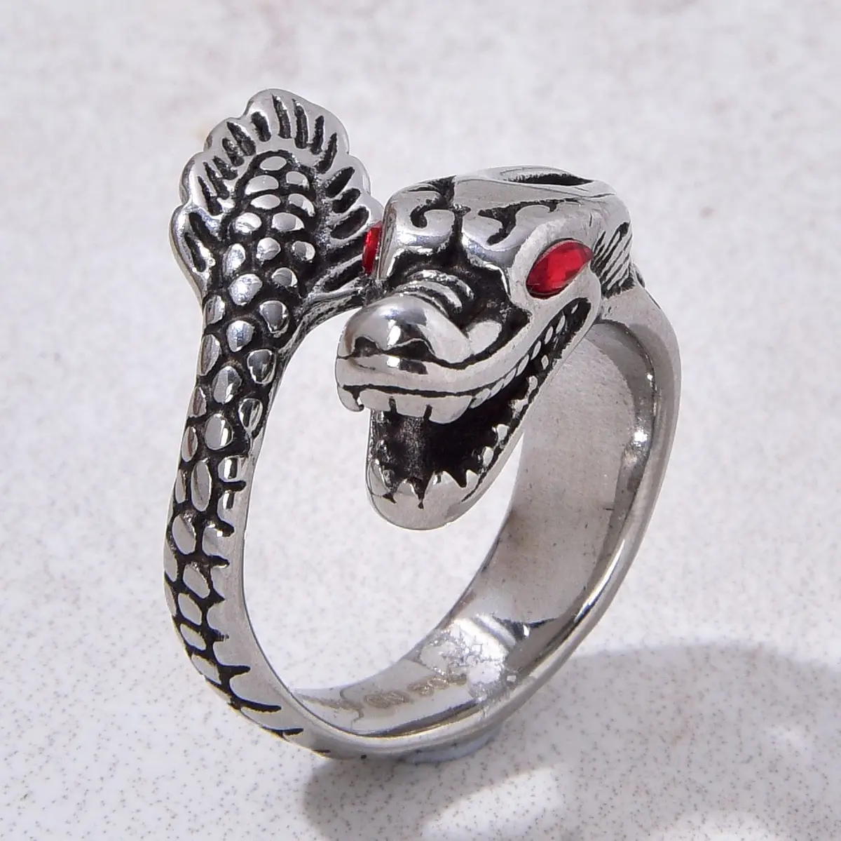 Silver Dragon Steel Hearts Ring 1