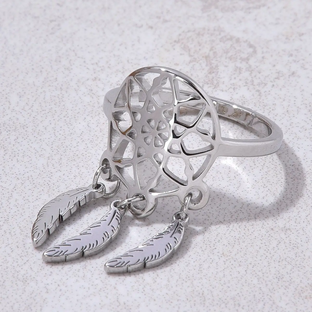 Silver Dreamcatcher Steel Hearts Ring 1