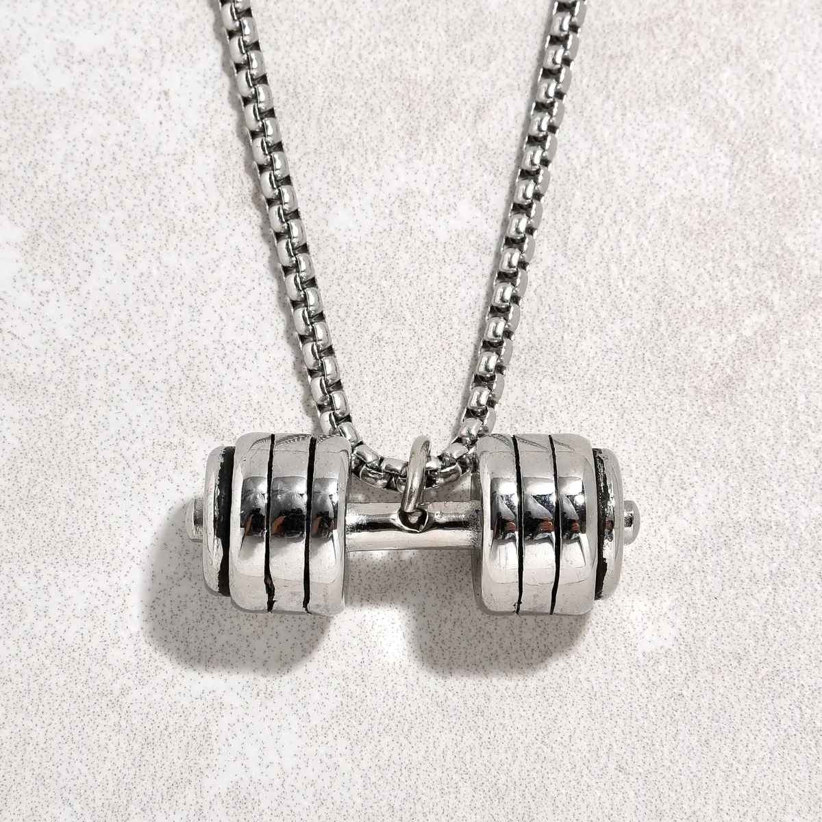 Silver Dumbbell Steel Hearts Necklace 1