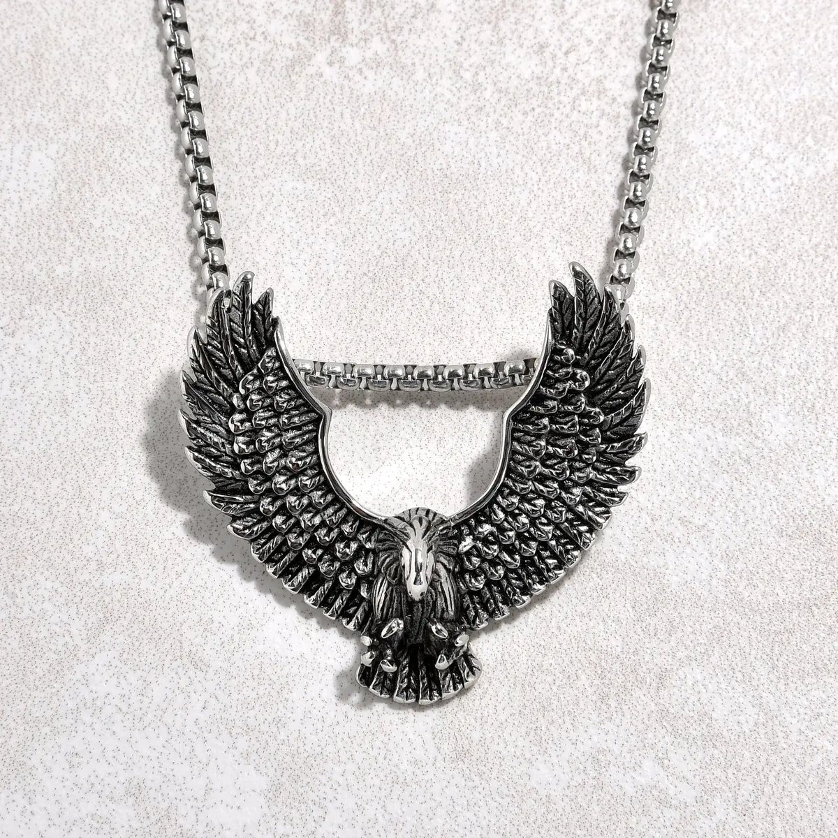 Silver Eagle Steel Hearts Necklace 1