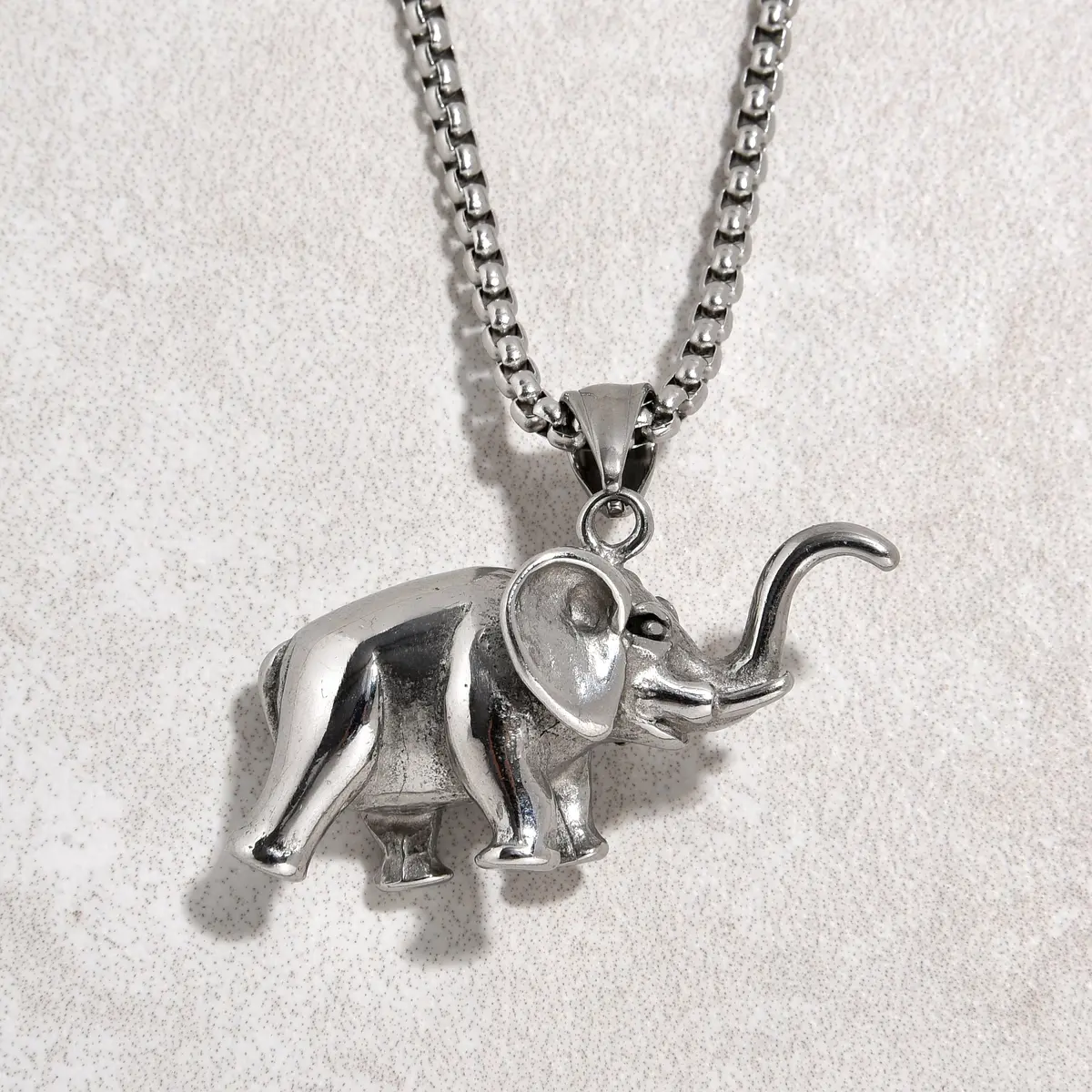Silver Elephant Steel Hearts Necklace 1