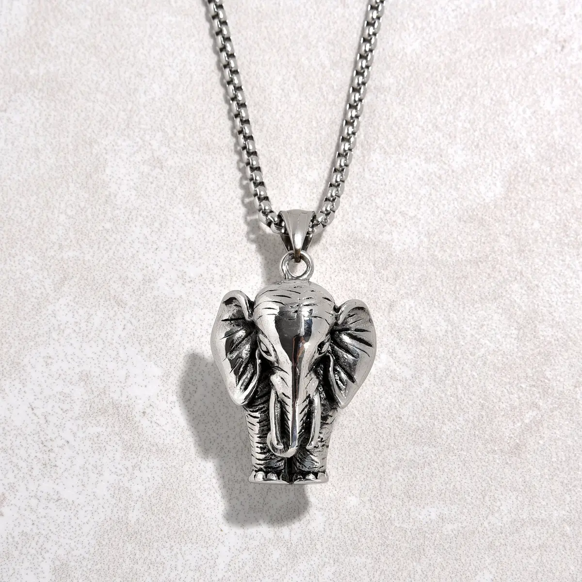 Silver Elephant Steel Hearts Necklace 1