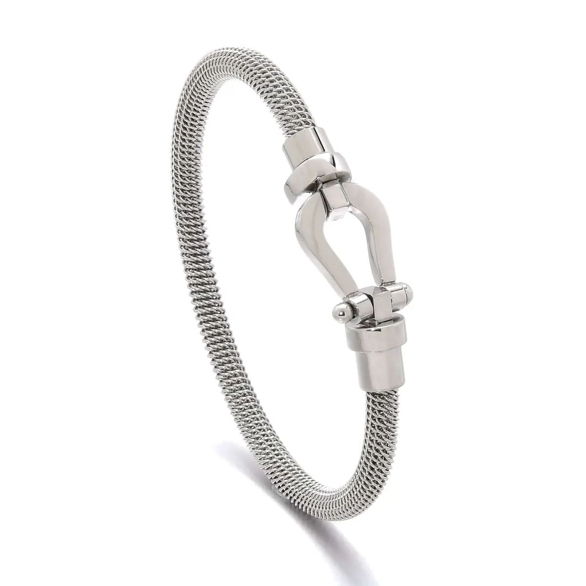Silver Equestrian Woven Braided Steel Hearts Bracelet 1