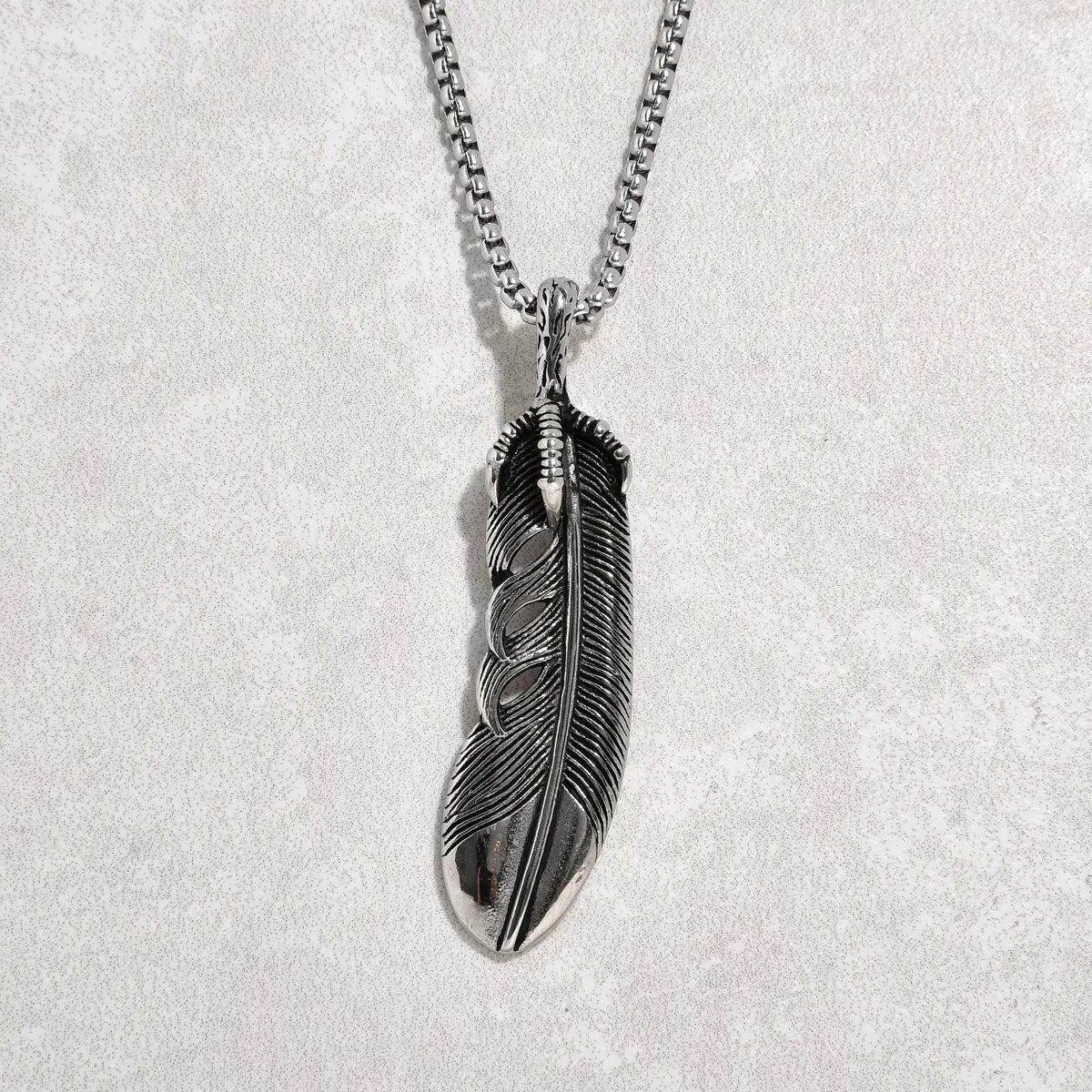 Silver Feather Steel Hearts Necklace 1