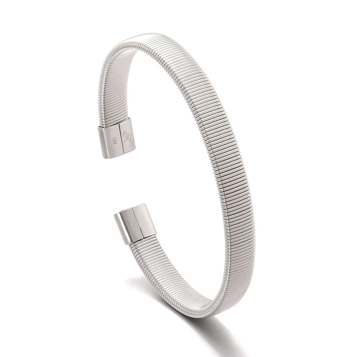 Silver Flex Cable Braided Steel Hearts Bracelet 1