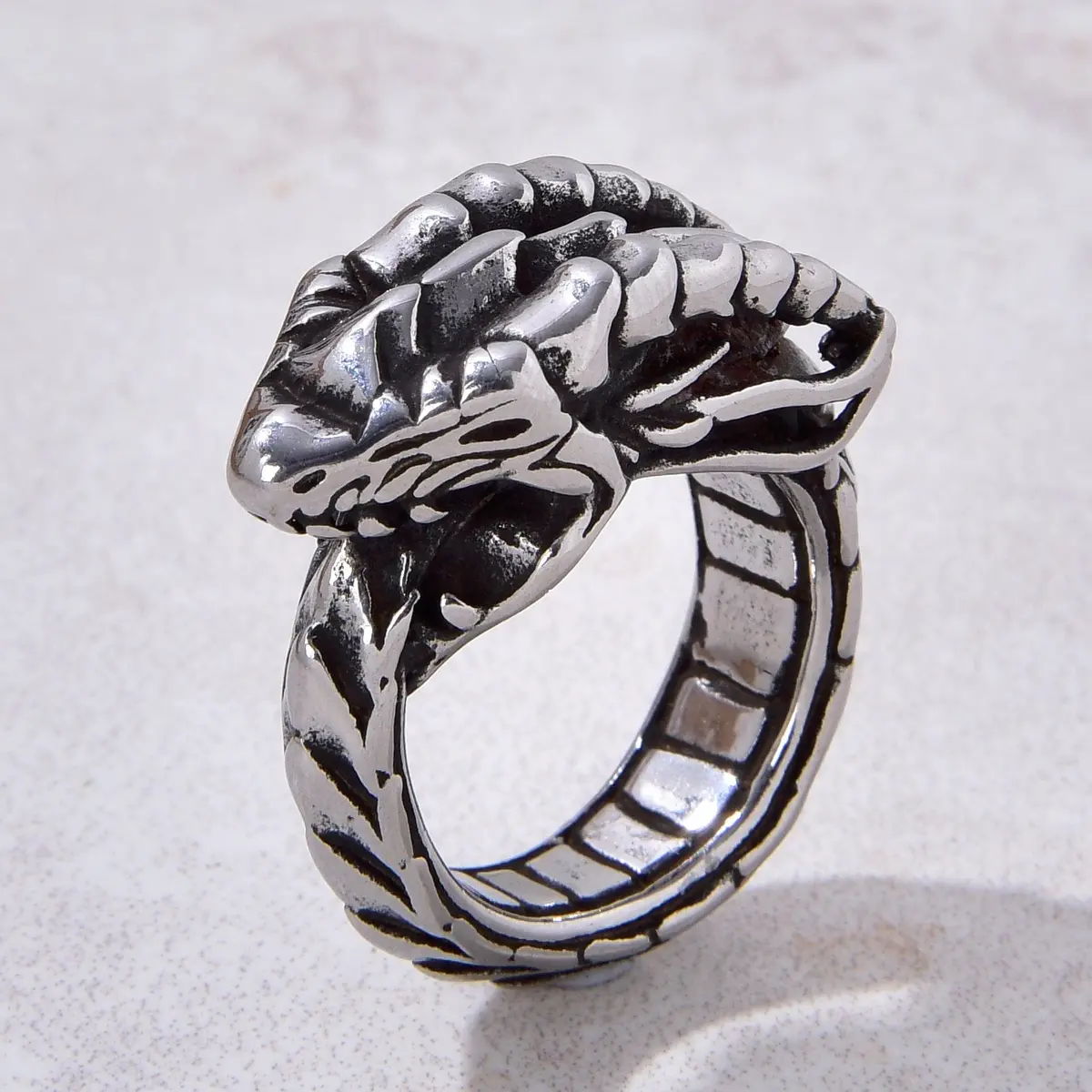 Silver Flood Dragon Steel Hearts Ring 1