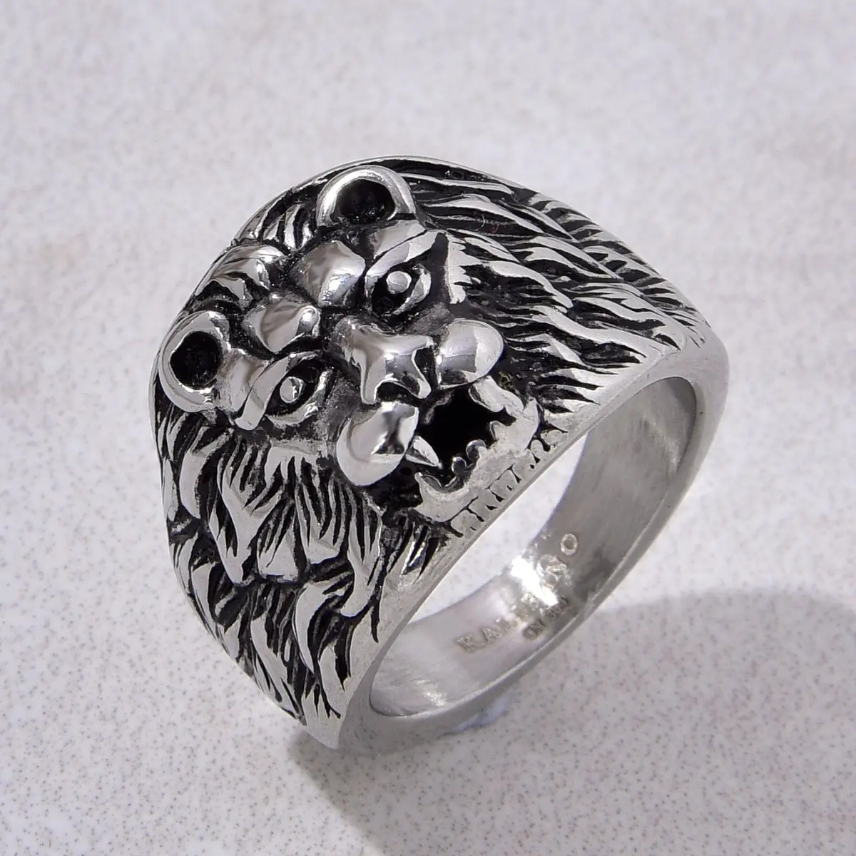 Silver Lion Steel Hearts Ring 1