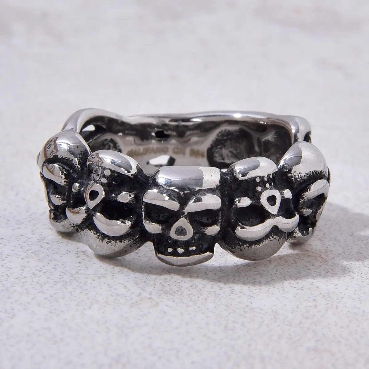 Silver Punk Hip-Hop Skull Steel Hearts Ring 1
