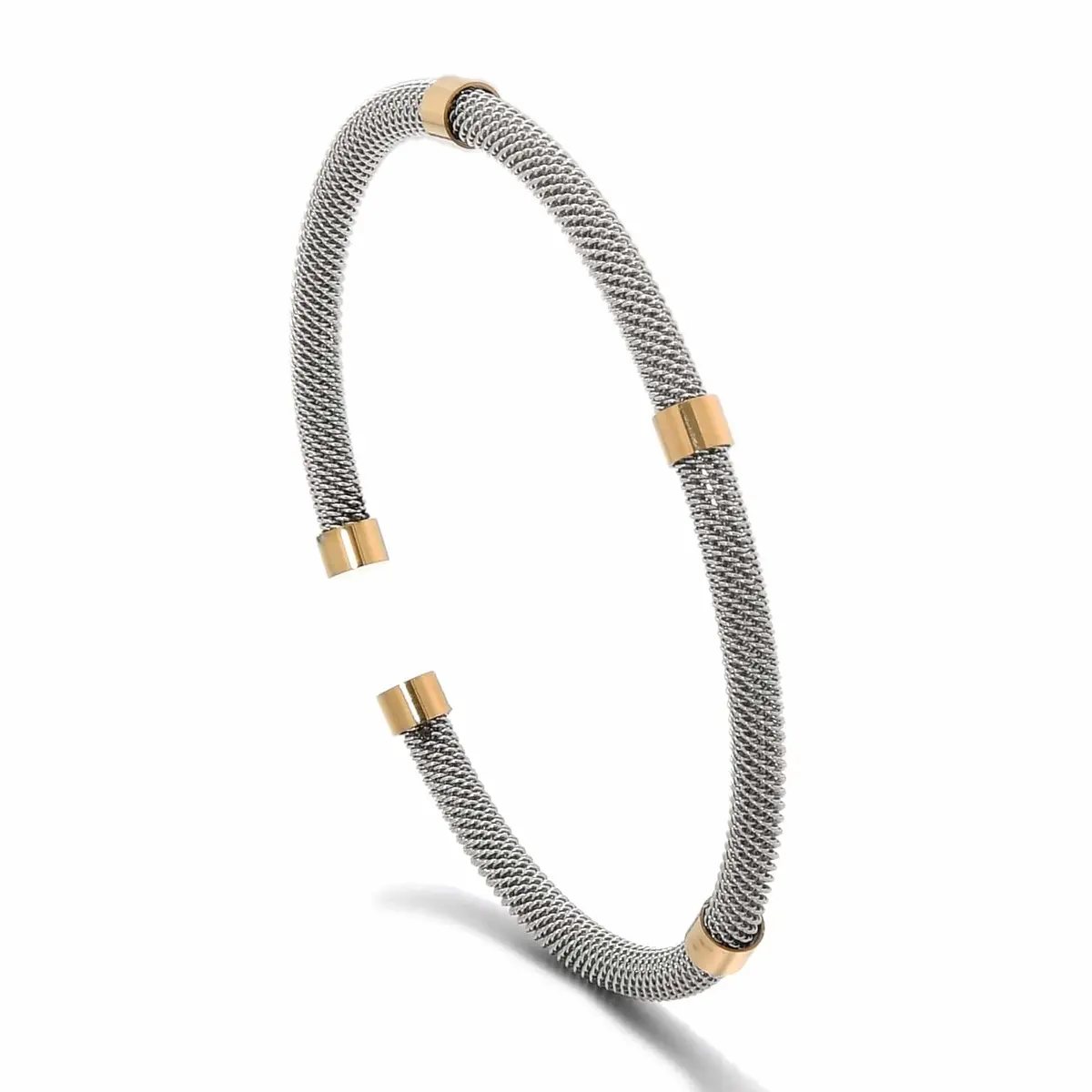 Silver Rope Braided Steel Hearts Bracelet 1