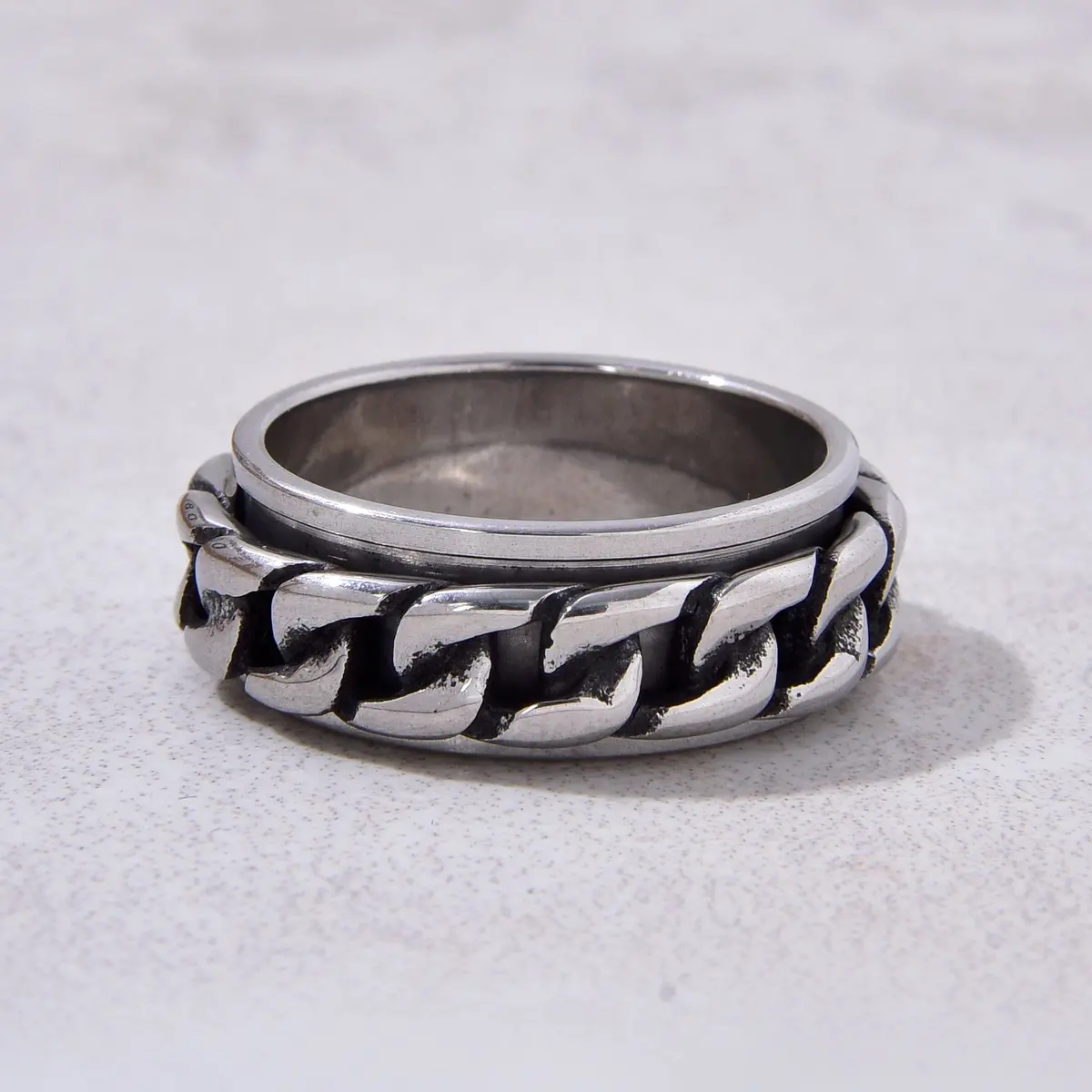 Silver Rotatable Chain Steel Hearts Ring 1