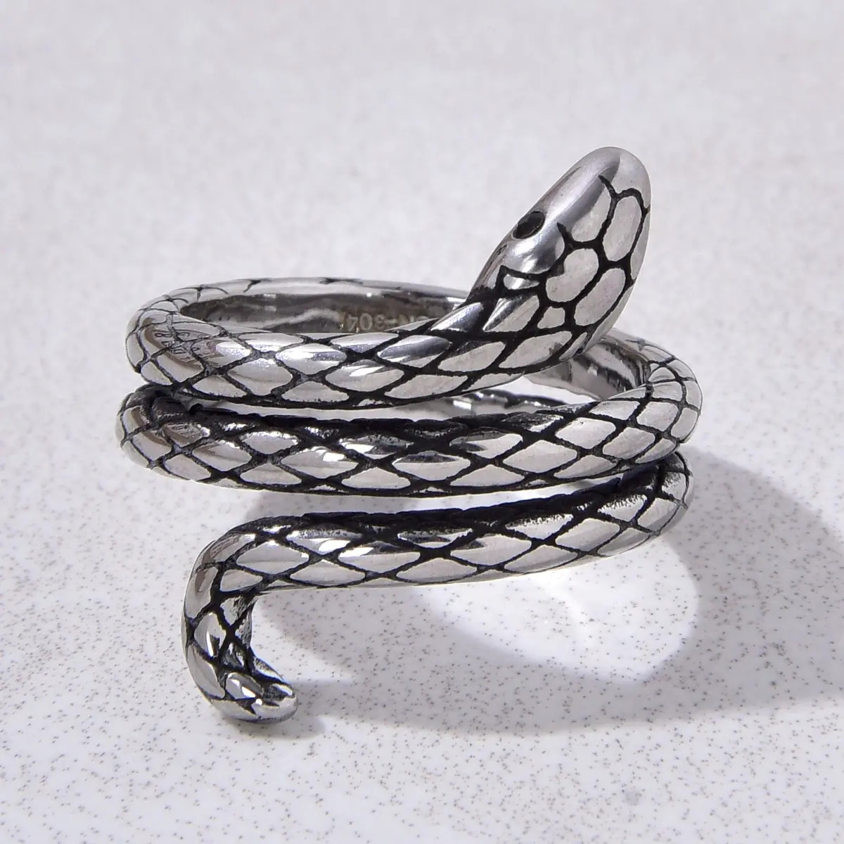 Silver Snake Steel Hearts Ring 1