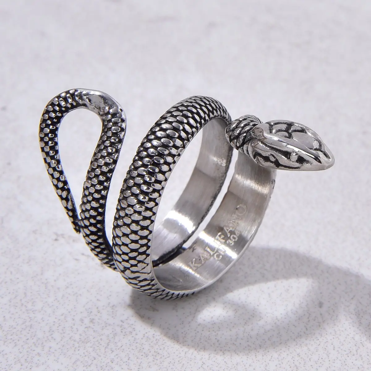 Silver Snake Steel Hearts Ring 1