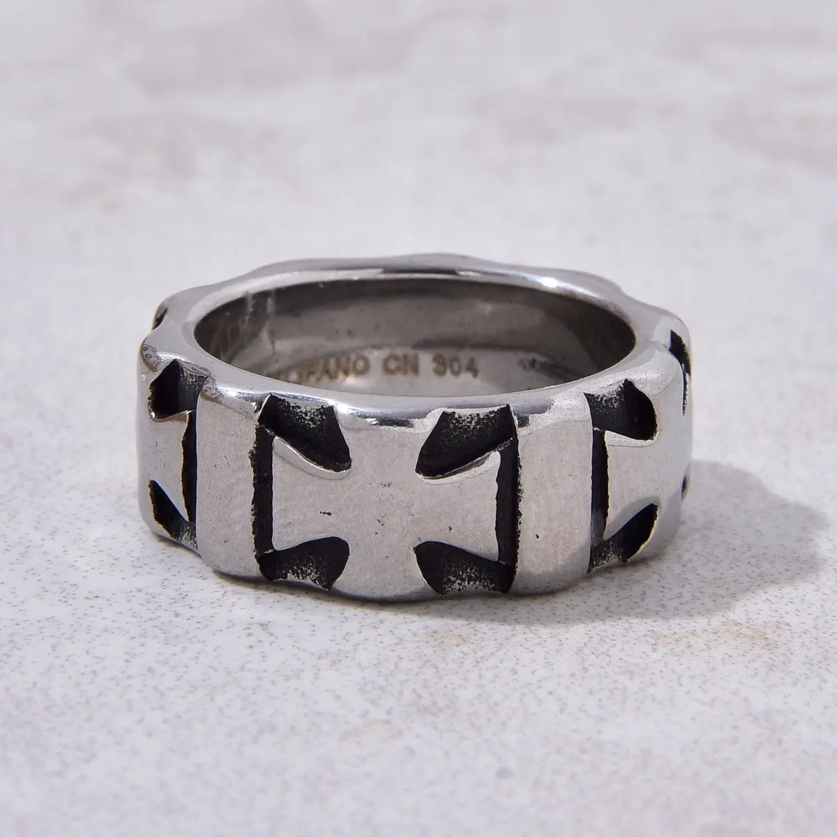 Silver Square Cross Steel Hearts Ring 1