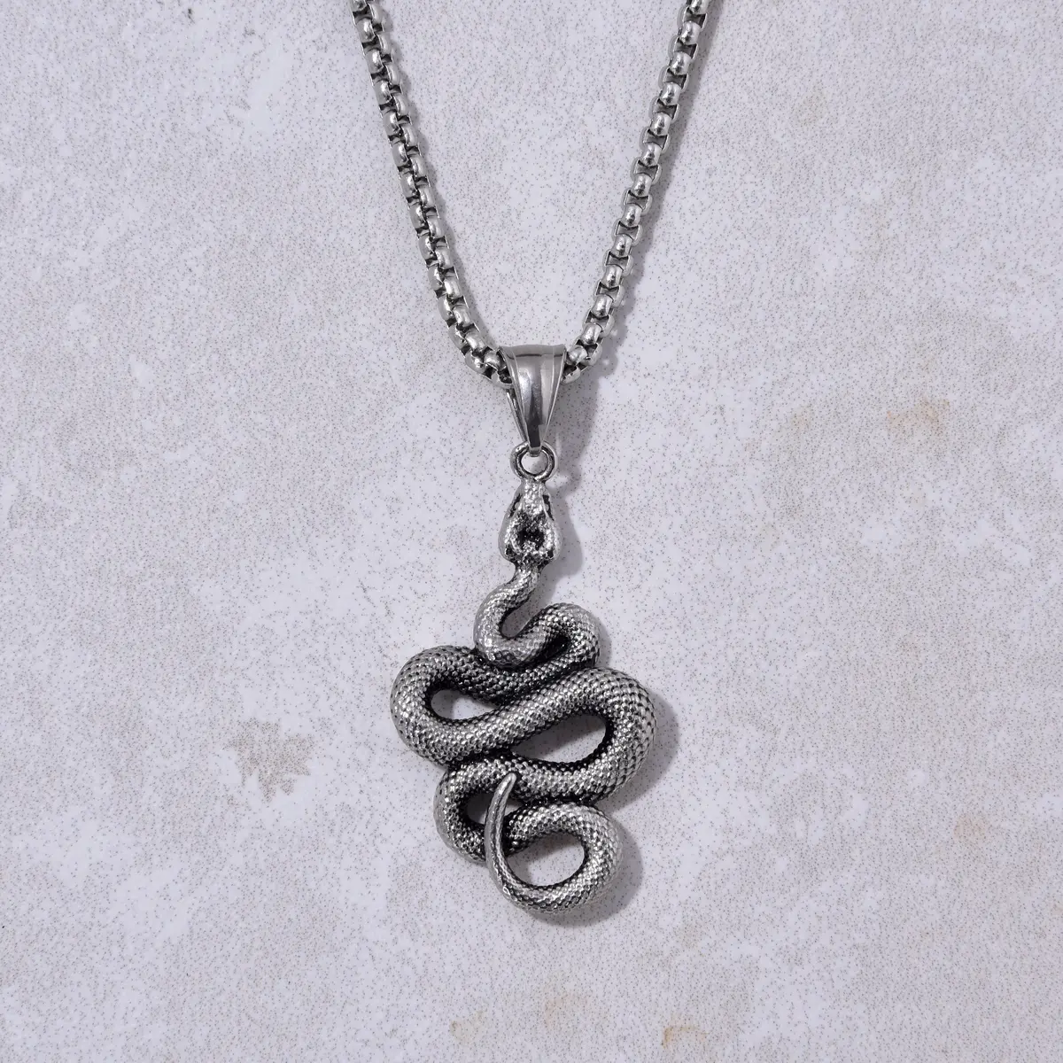Silver Snake Steel Hearts Necklace 1