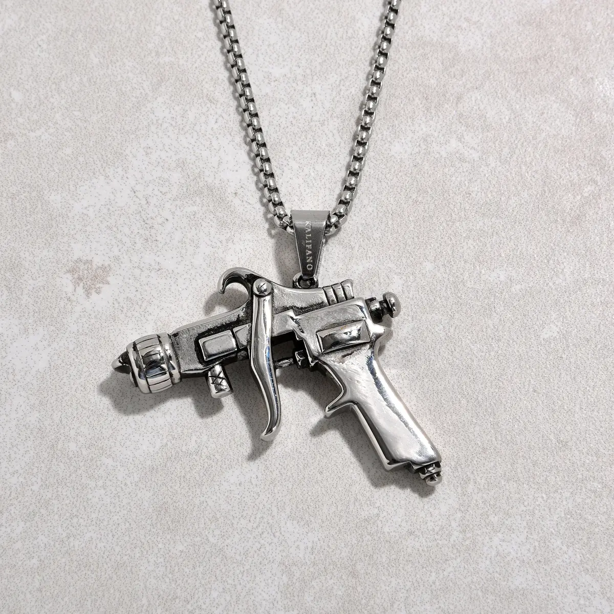 Silver Tattoo Gun Steel Hearts Necklace 1