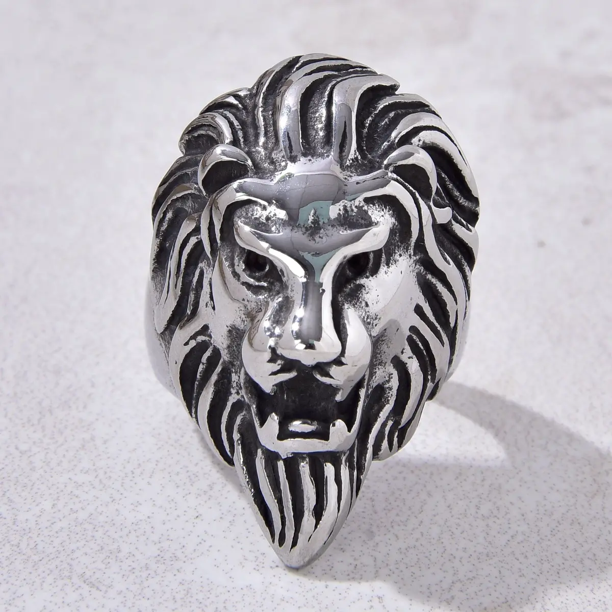 Silver Tiger Head Steel Hearts Ring 1