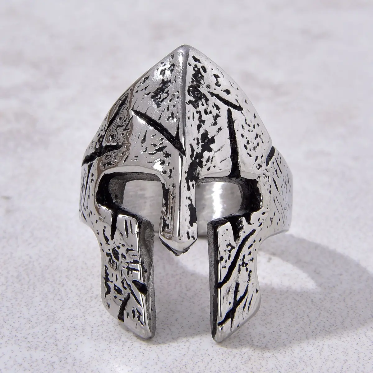 Silver Warrior Helmet Steel Hearts Ring 1