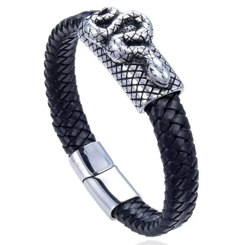 Steel Hearts Braid Band Leather Bracelet 1