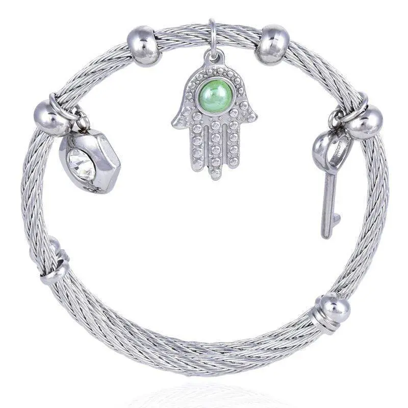Steel Hearts Charms Open Bangle Bracelet 1