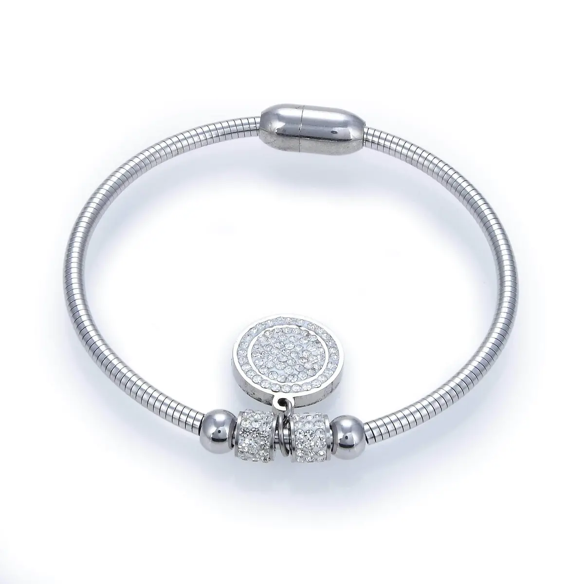 Steel Hearts Diamond Studded Halo Charm With Magnetic Clasp Bracelet 1