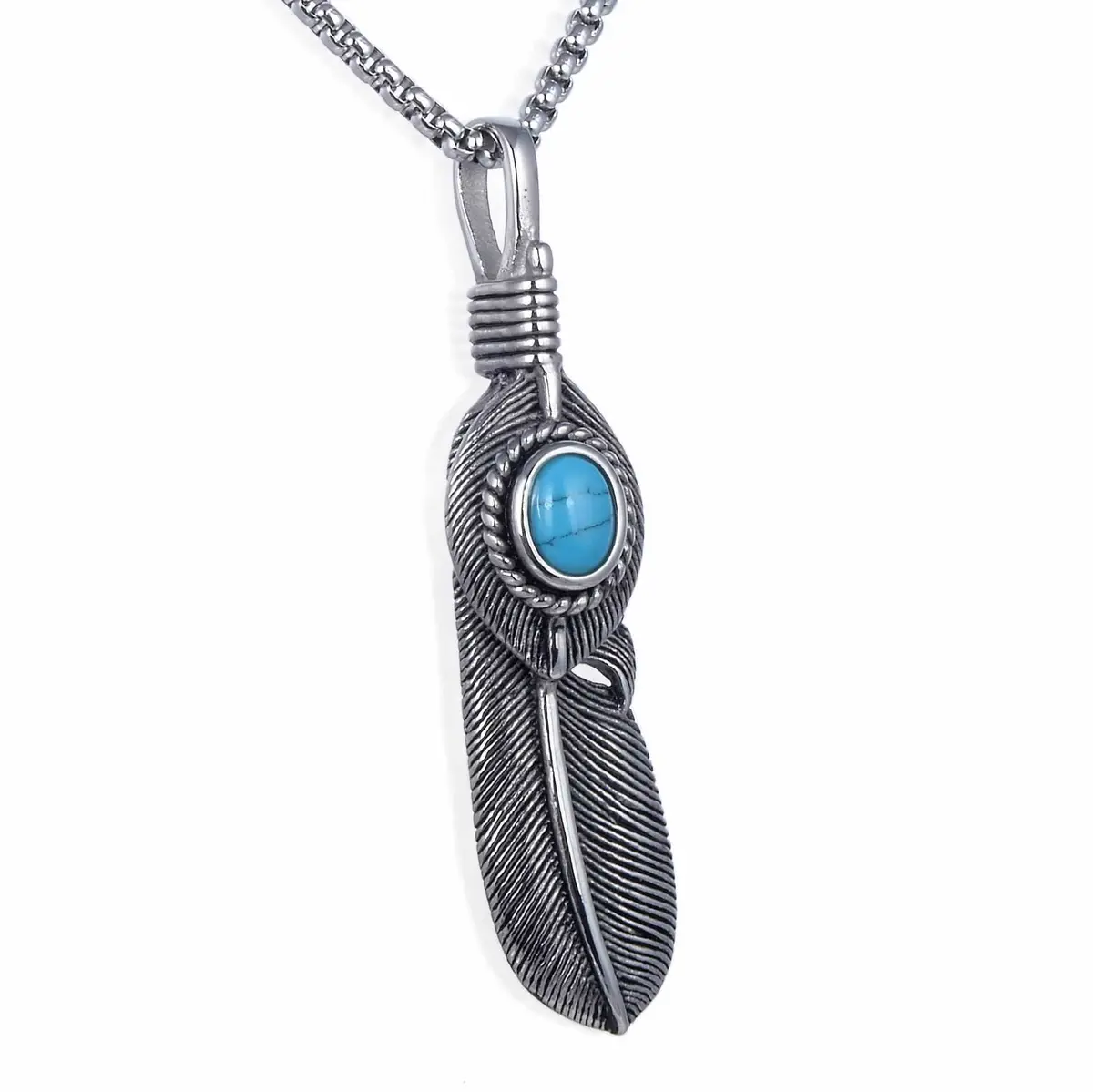 Steel Hearts Howlite Turquoise Feather Necklace 1