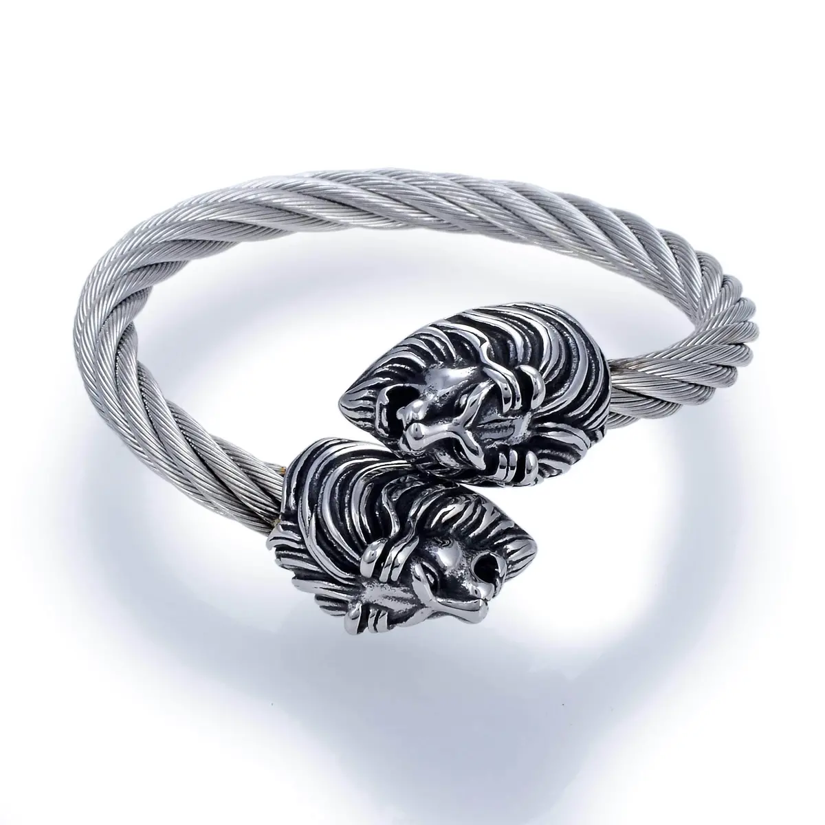 Steel Hearts Lion Tip Open Bangle Bracelet 1