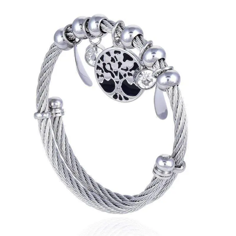 Steel Hearts Nature Gemstone Open Bangle Bracelet 1