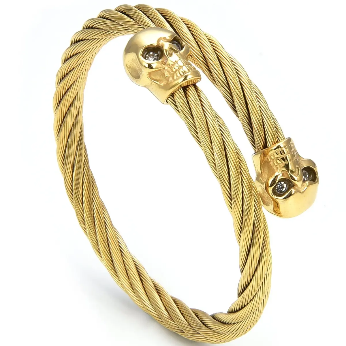 Steel Hearts Skull Open Bangle Bracelet 1