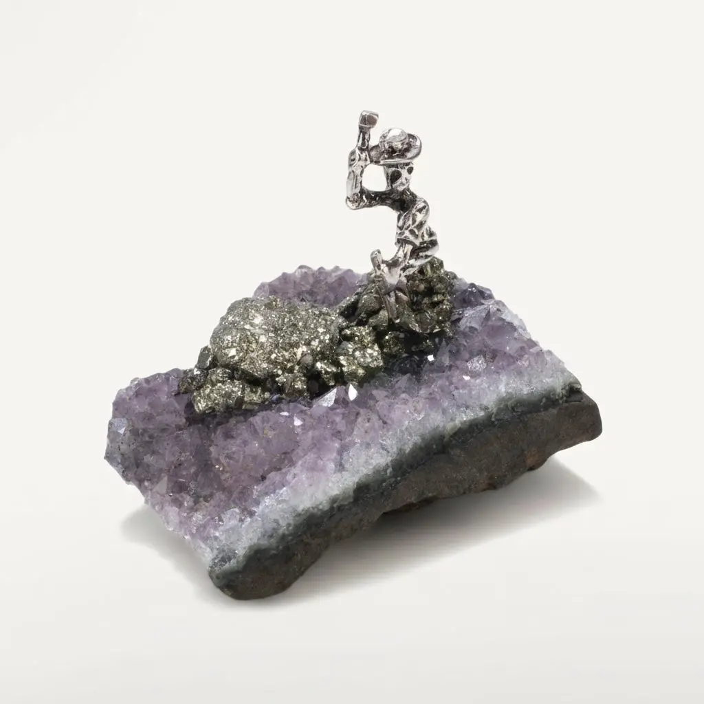 Pyrite Miner On Brazilian Amethyst Geode 1