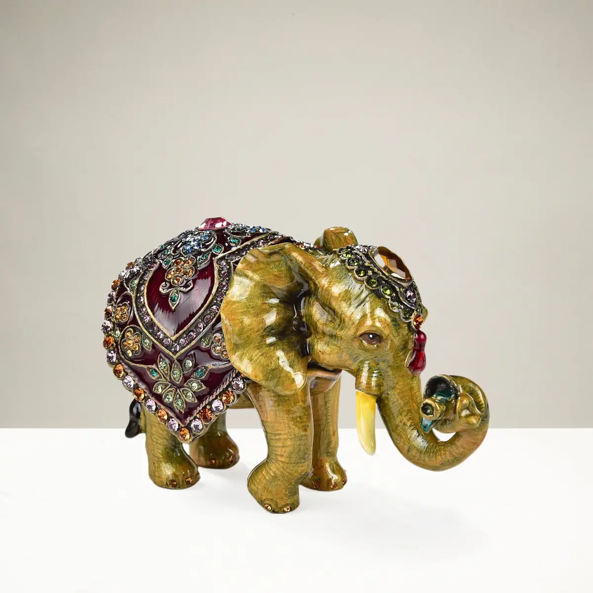 Amethyst Elephant Figurine Keepsake Box Made With Crystals 1
