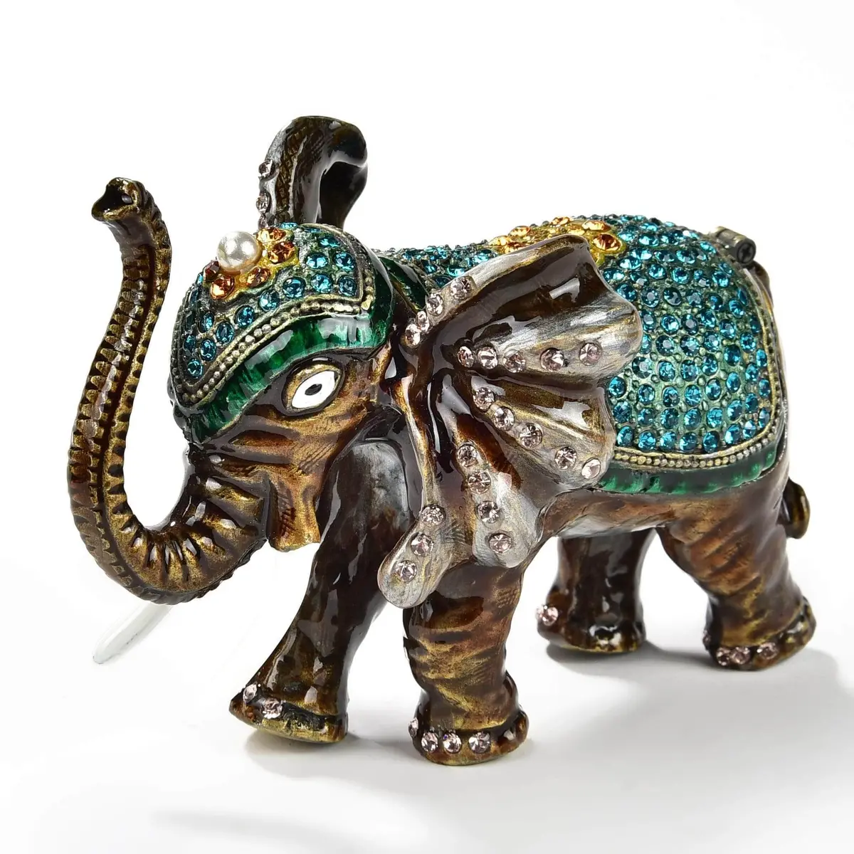 Aqua Elephant Figurine Keepsake Box Made With Crystals 1