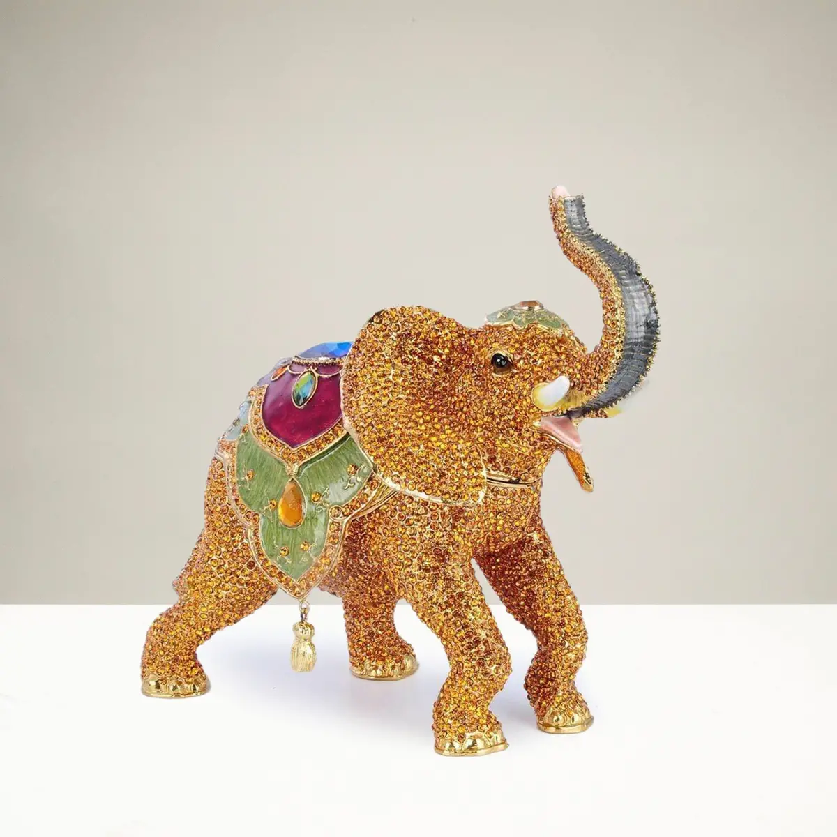 Gold Elephant Figurine Keepsake Box Made With Crystals 1