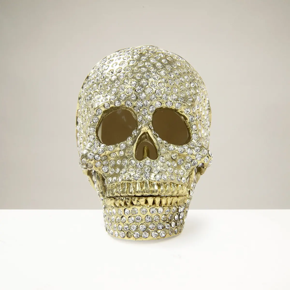 Gold Skull Figurine Keepsake Box Made With Crystals 1