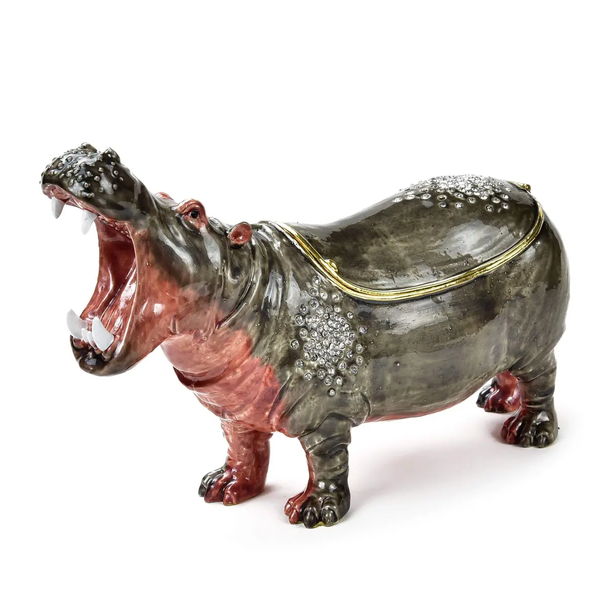 Hippo Figurine Keepsake Box Made With Crystals 1