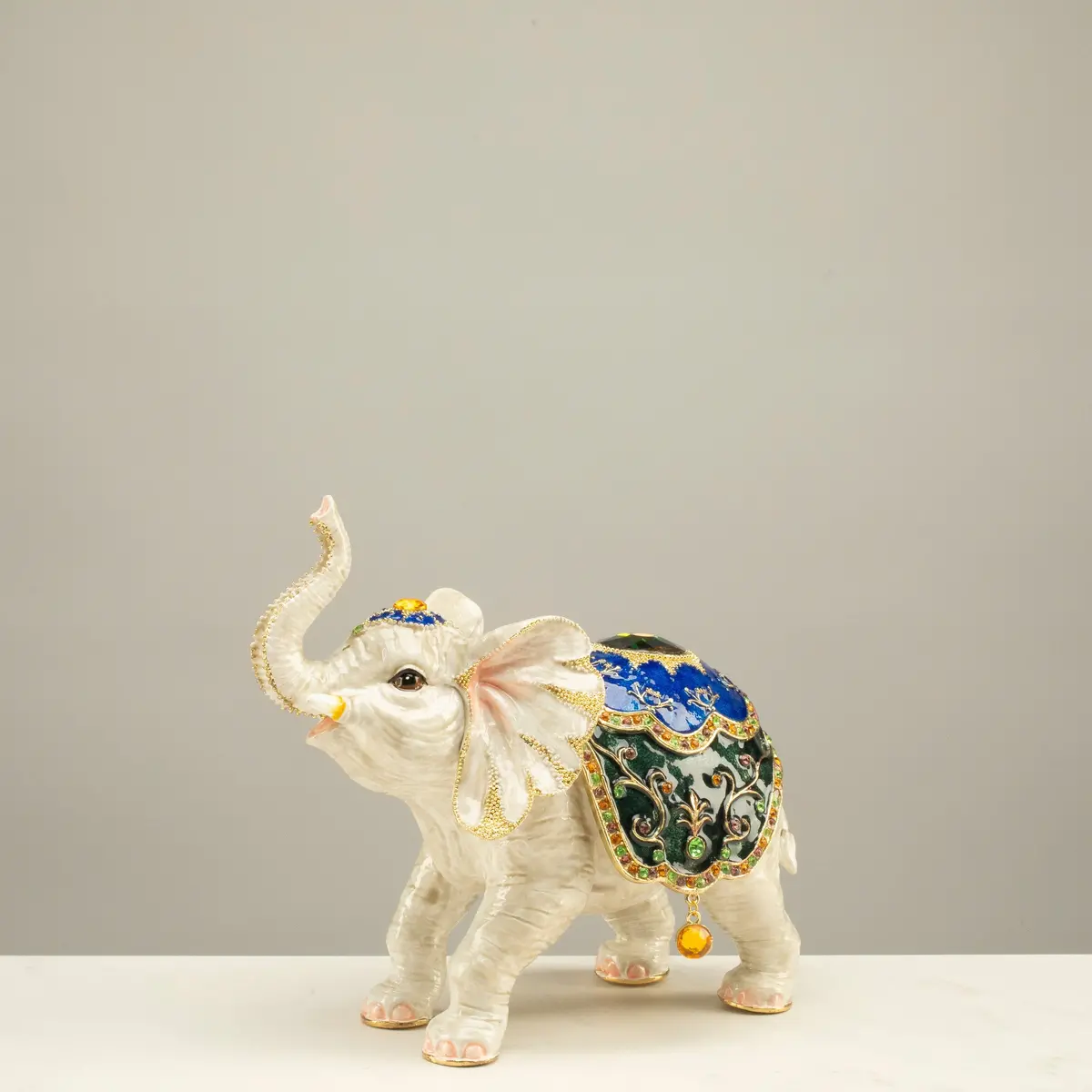 Large Gray Elephant Figurine Keepsake Box Made With Crystals 1