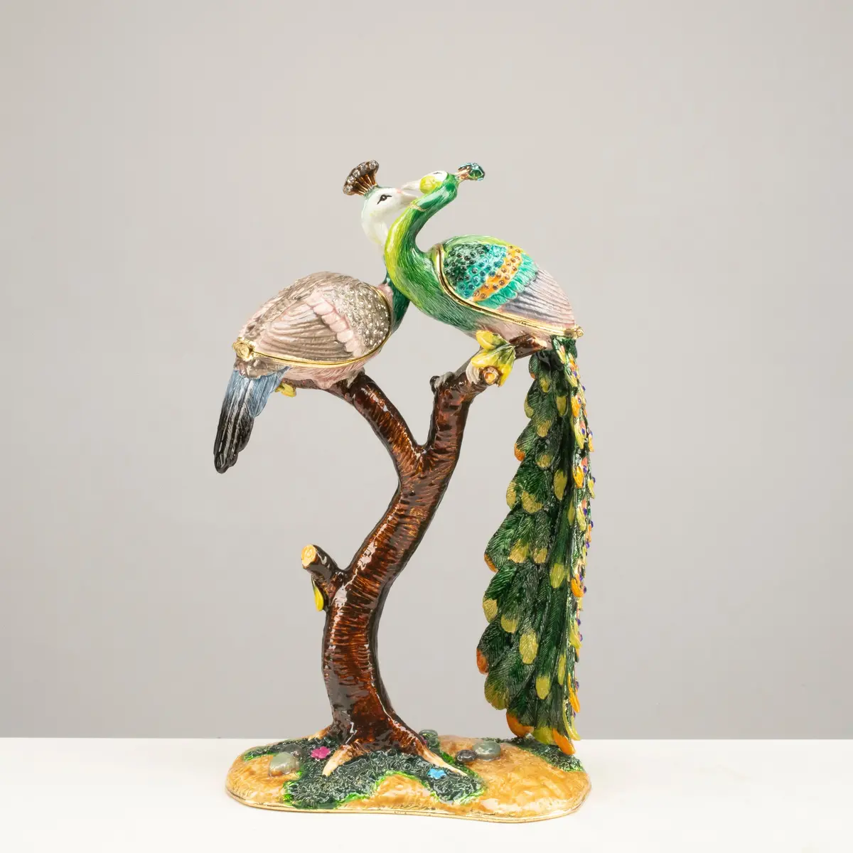 Lovers Peacock Figurine Keepsake Box Made With Crystals 1