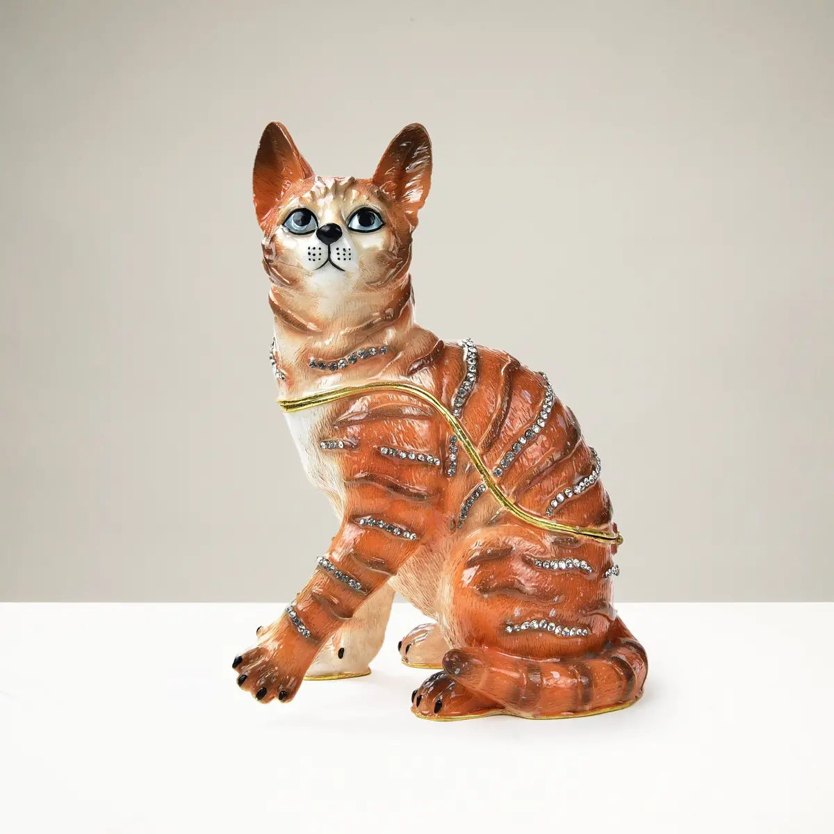Orange Cat Figurine Keepsake Box Made With Crystals 1