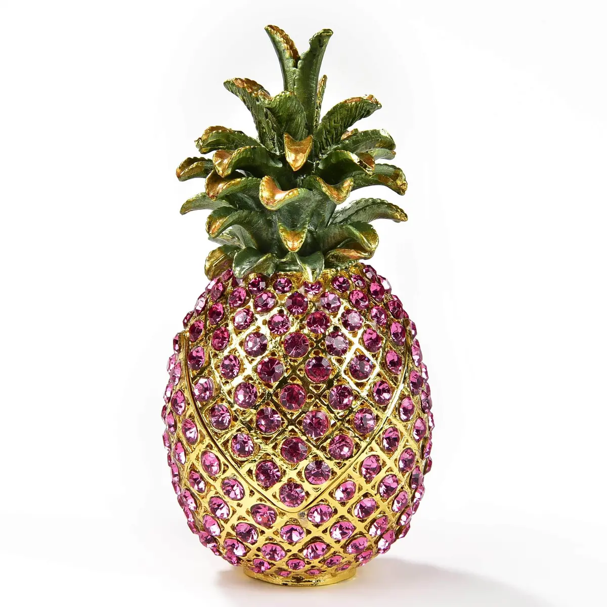 Pink Pineapple Figurine Keepsake Box Made With Crystals 1
