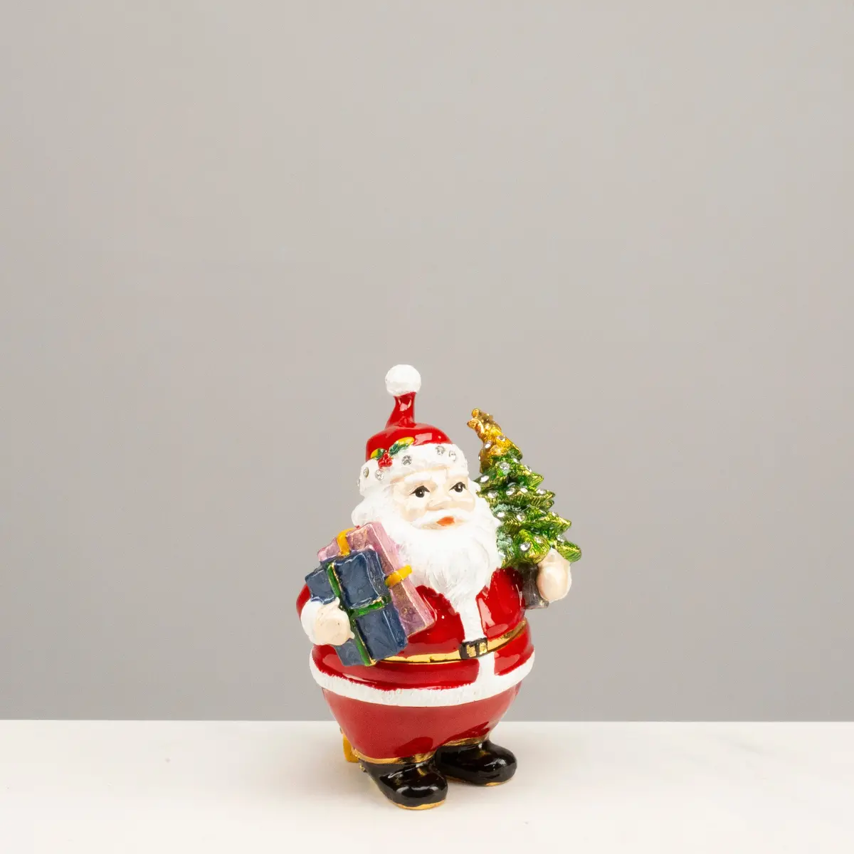 Santa Claus With Christmas Tree Figurine Keepsake Box Made With Crystals 1