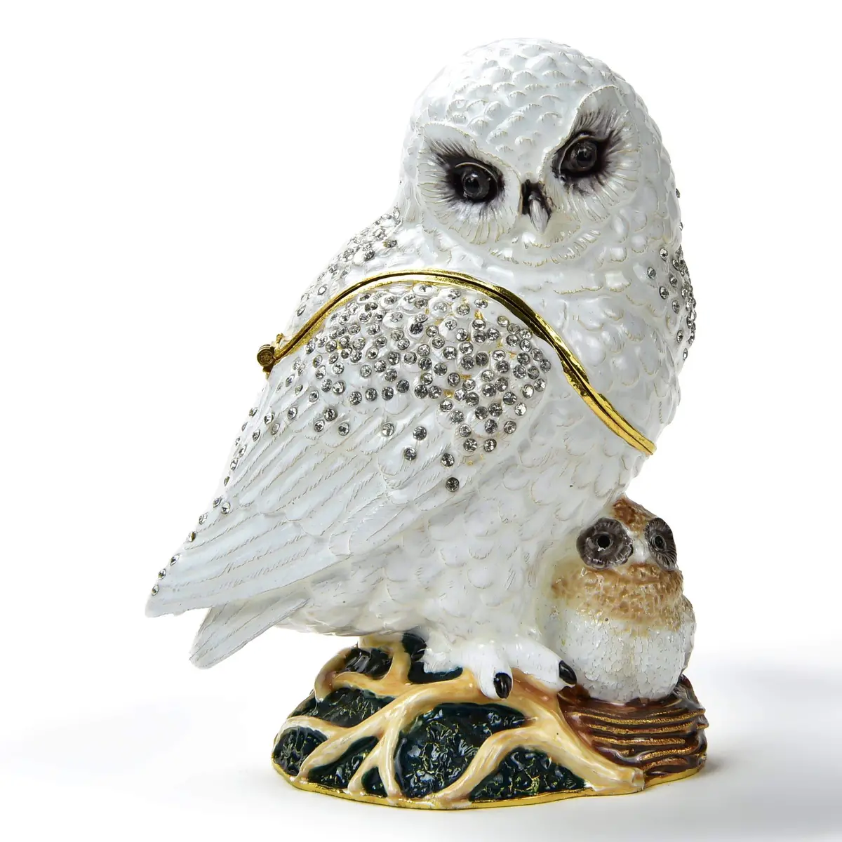 Snowy White Owl Figurine Keepsake Box Made With Crystals 1