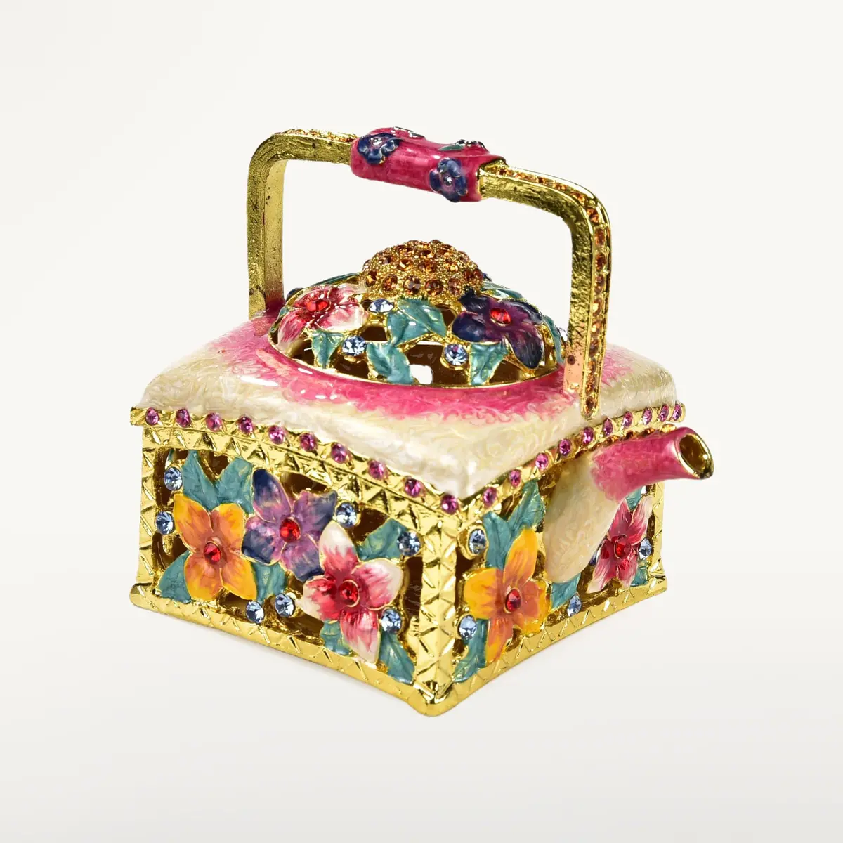 Teapot Figurine Keepsake Box Made With Crystals 1