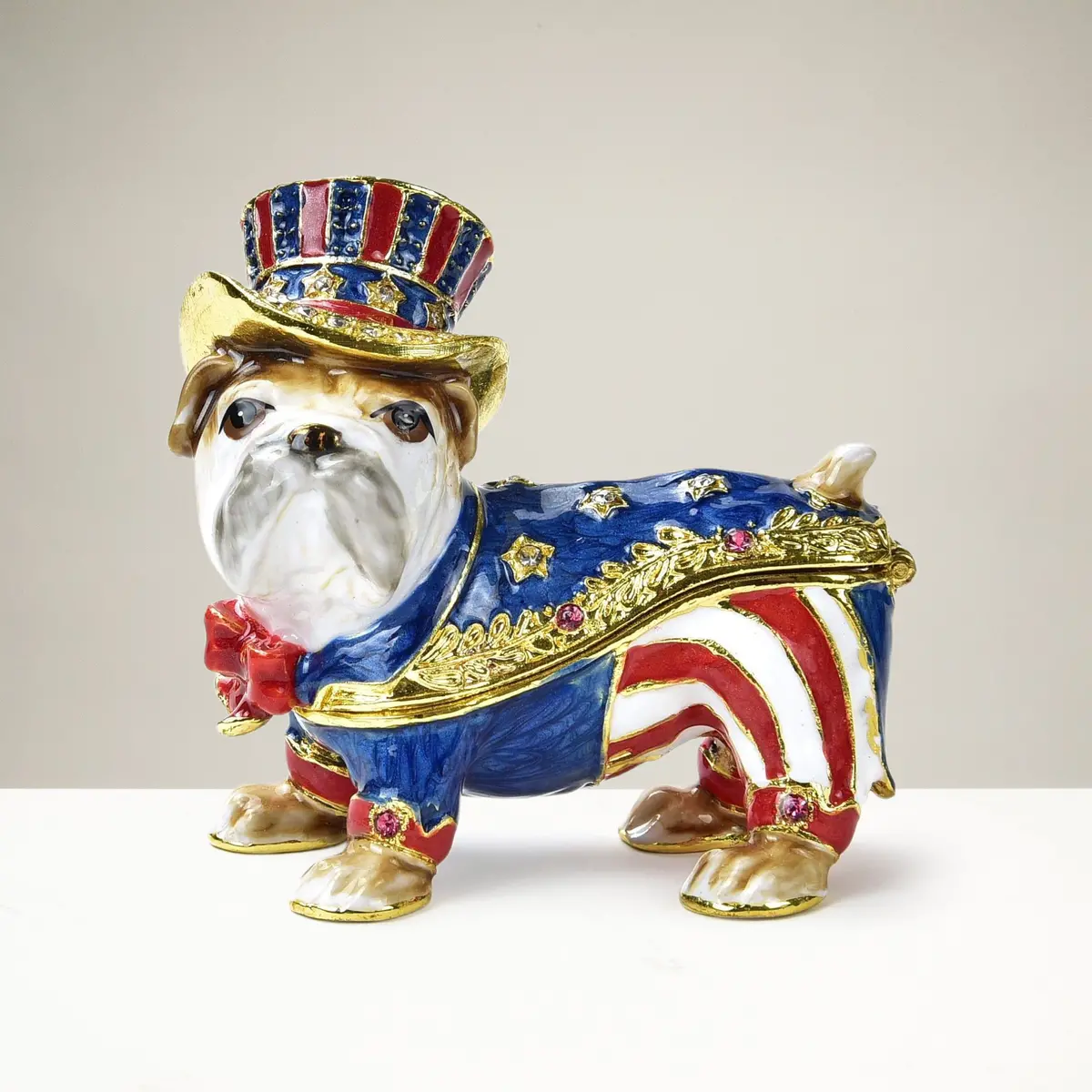 Usa Patriot Bull Dog Figurine Keepsake Box Made With Crystals 1