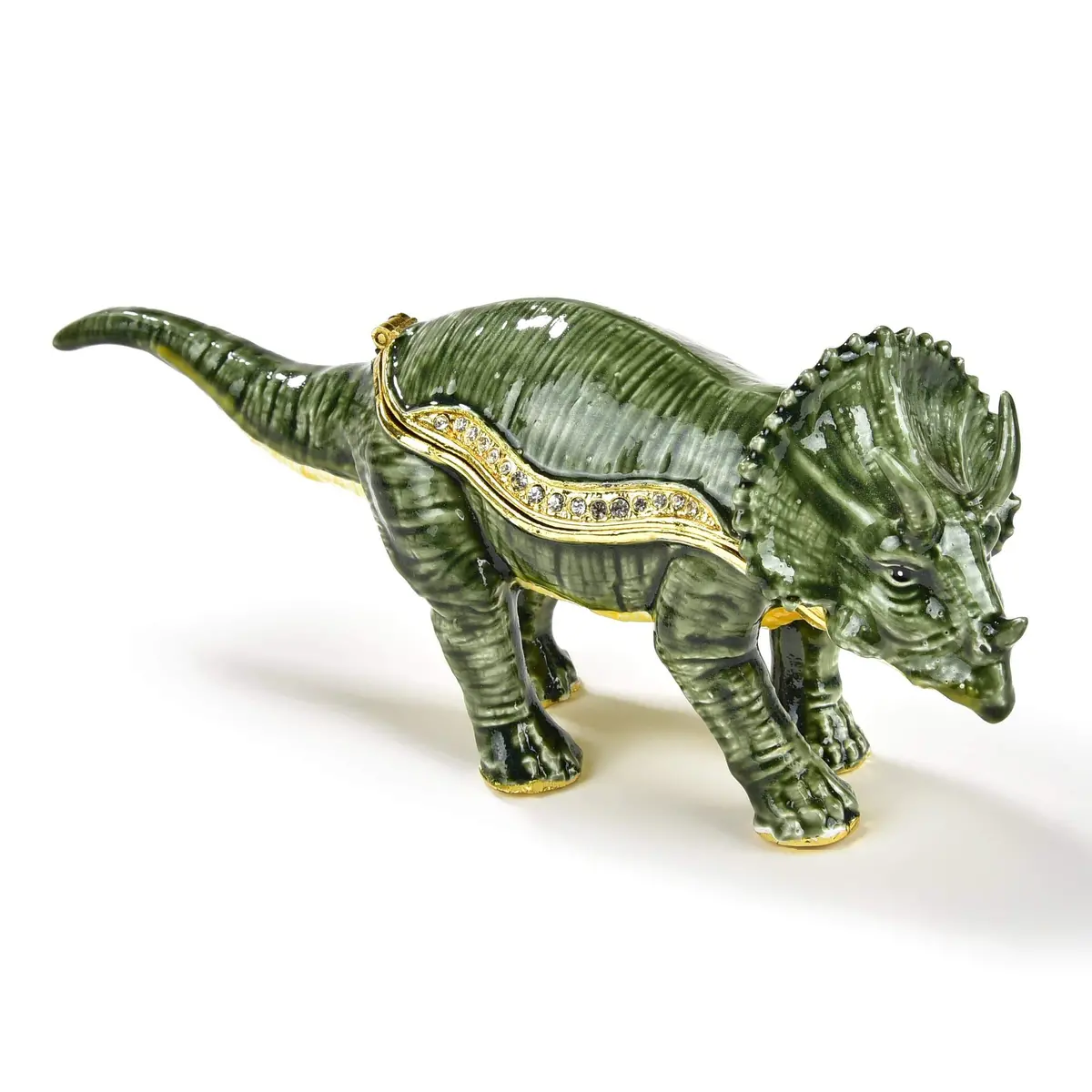Vanity Green Triceratops Figurine Keepsake Box Made With Crystals 1