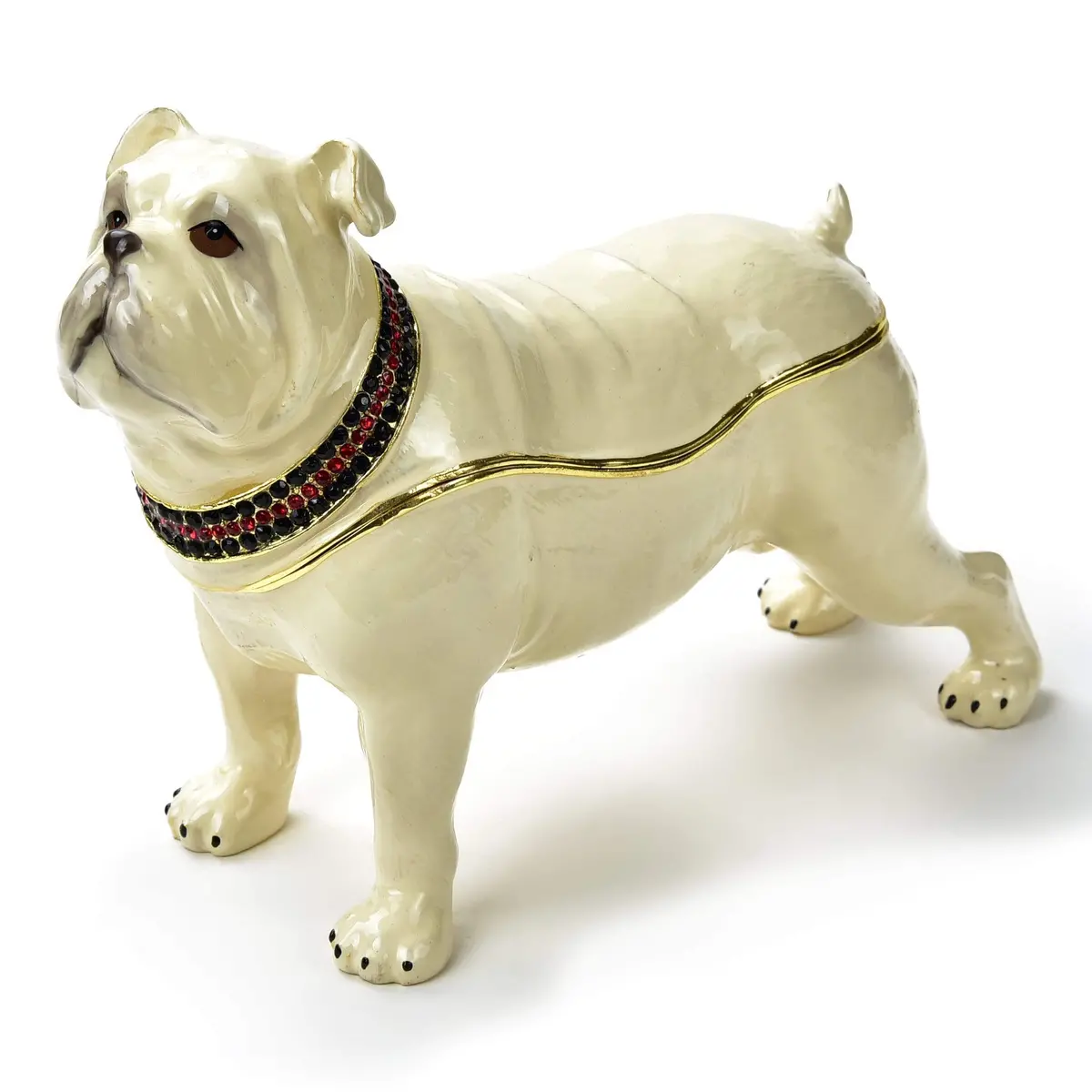 White Bulldog Figurine Keepsake Box Made With Crystals 1