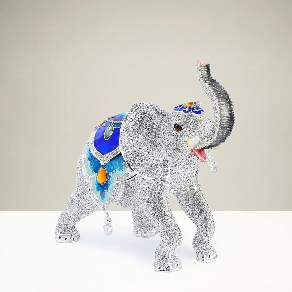 White Elephant Figurine Keepsake Box Made With Crystals 1