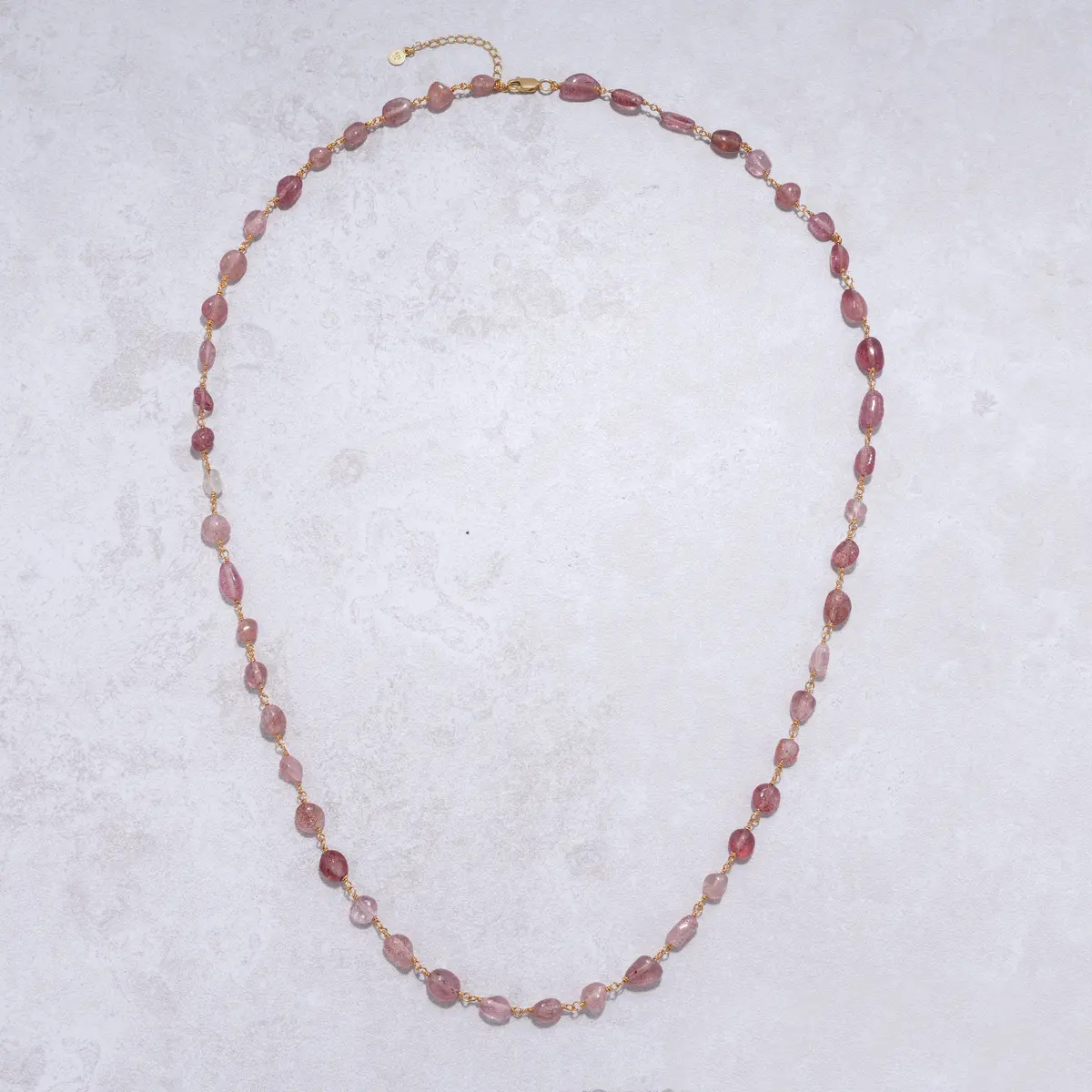 27" Strawberry Quartz Necklace With 24K Gold Plated Chain 1