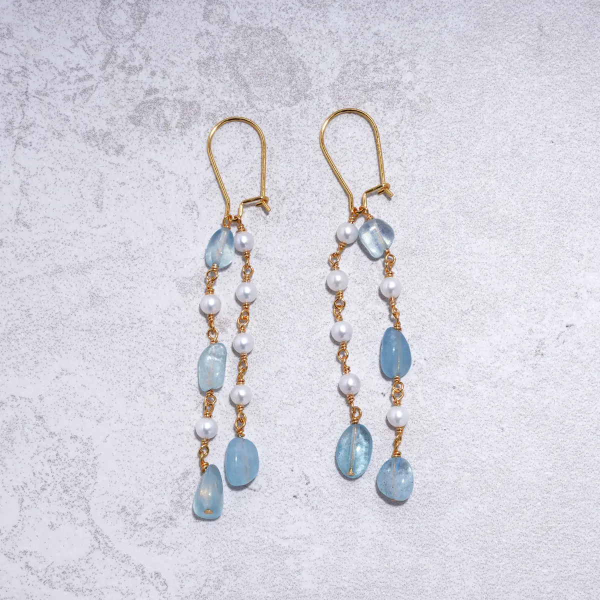 Aquamarine & Freshwater Pearl Dangle Earrings – 24K Gold Plated 1