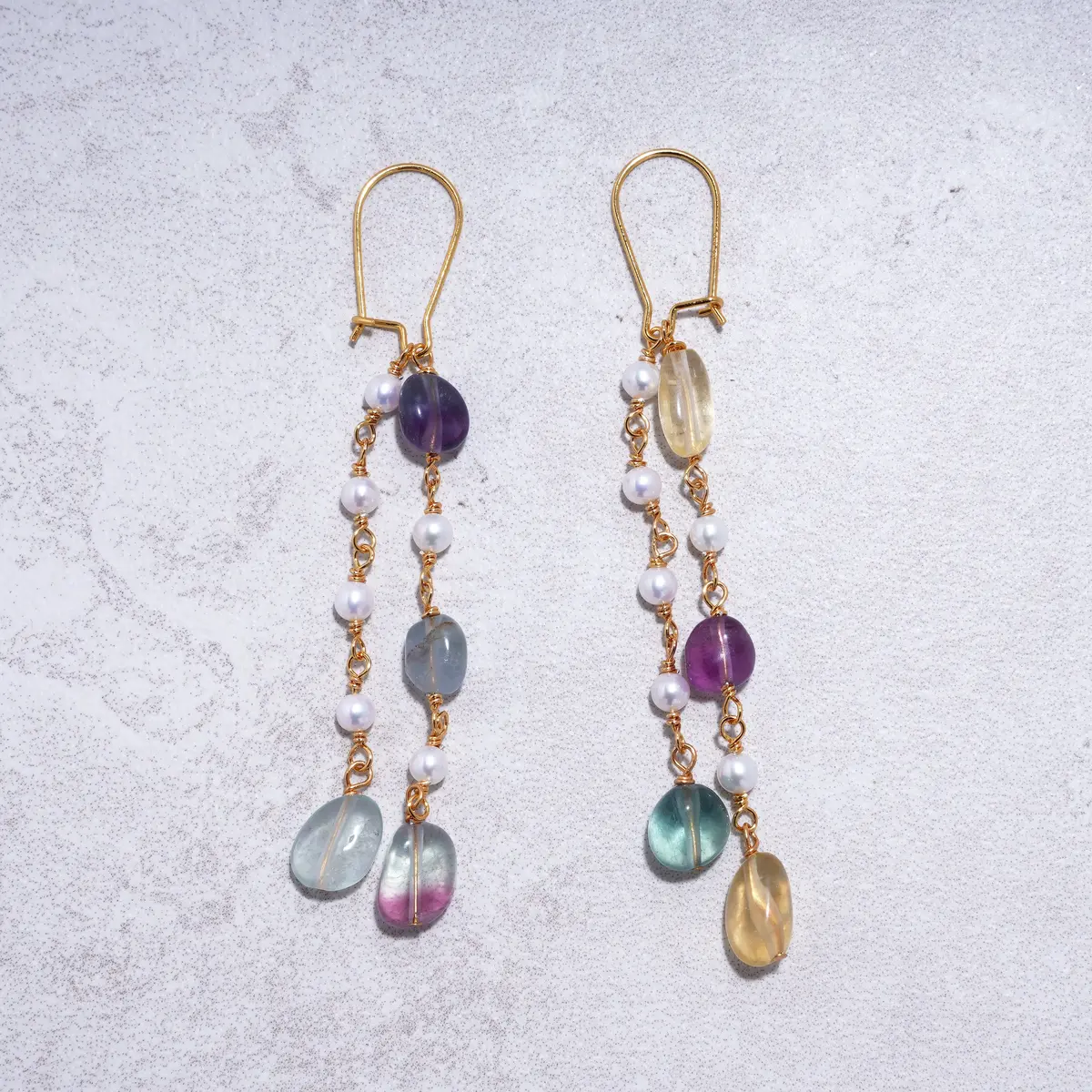 Fluorite & Freshwater Pearl Dangle Earrings – 24K Gold Plated 1