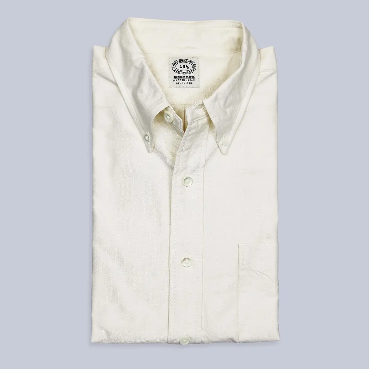 Ecru Washed Oxford Button Down Shirt 1
